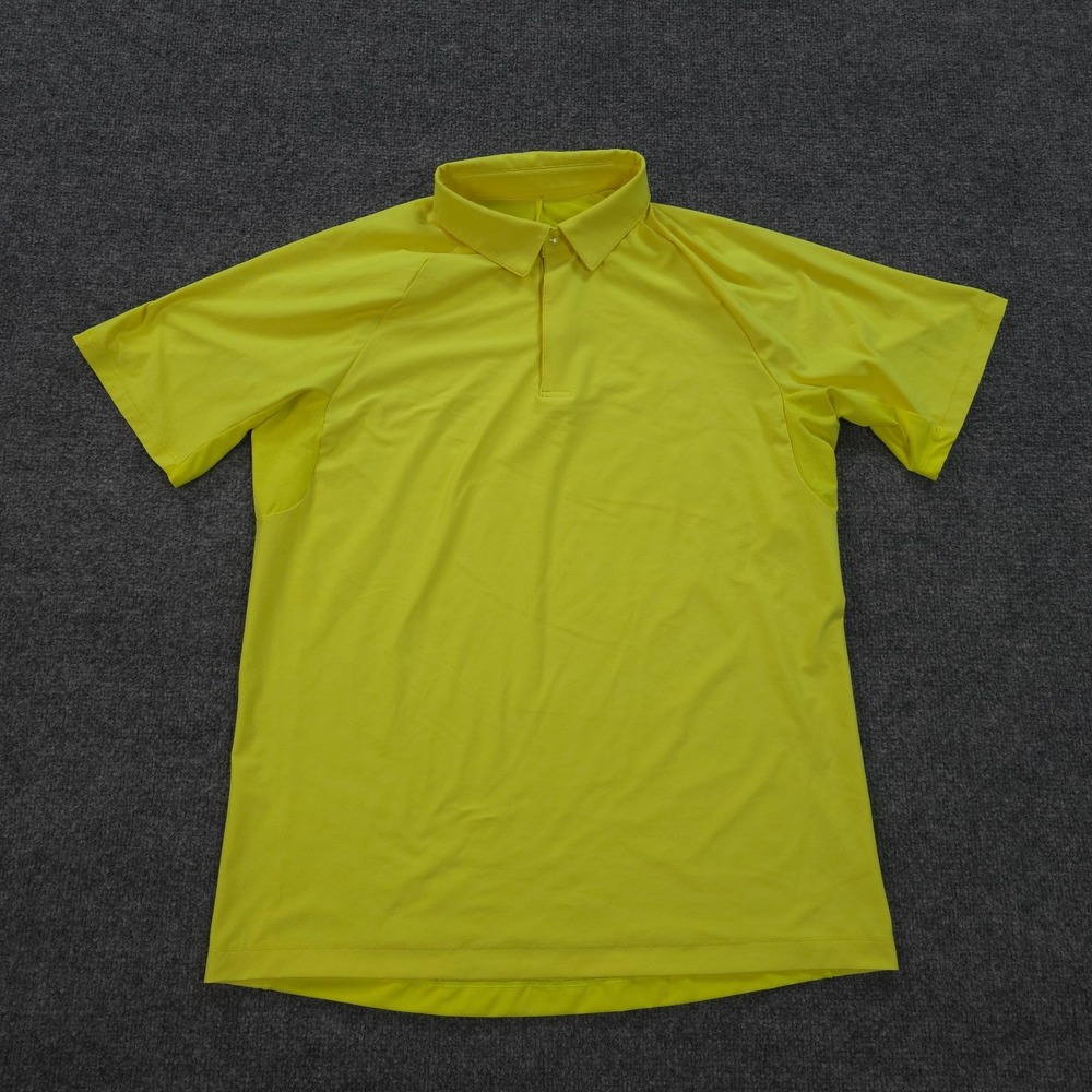 Lululemon Polo Shirt Mens Medium Yellow Stretch Golf Snap Performance Gym‎ Run